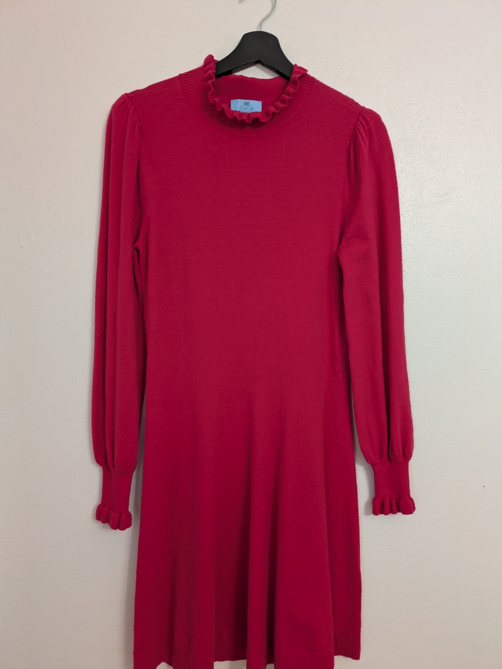 CeCe Ruffled Mock Neck Long Sleeve Dress - Bright Red Pink
